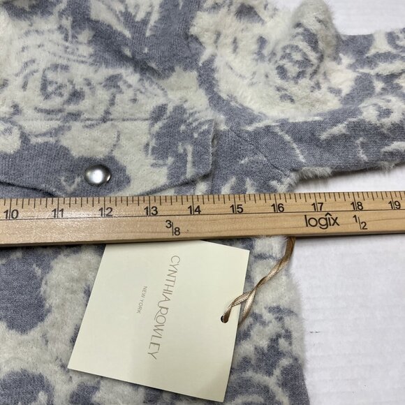 Cynthia Rowley Sweater XS Blue Floral Fuzzy Knit Snap Front Cardigan Jacket - Picture 7 of 7